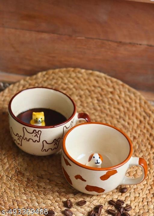 Handmade Animal Ceramic Coffee Cup | Cute Puppy & Kitty Tea Mug | Aesthetic Artisan Drinkware
