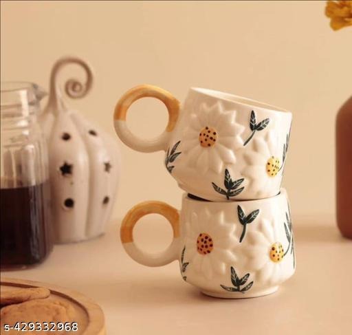 Handmade Daisy Ceramic Coffee Mug | Floral Aesthetic Tea Cup | Cute Artisan Drinkware